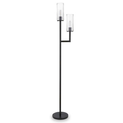 Hudson & Canal - Basso 2-Light Torchiere Floor Lamp with Glass Shade in Blackened Bronze/Clear - FL0013 veiw 1