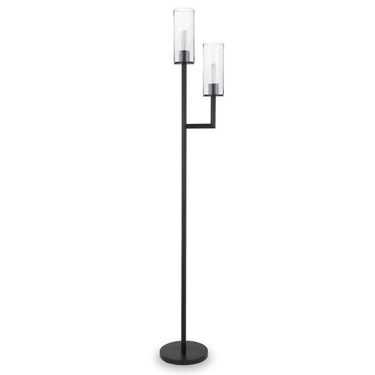 Hudson & Canal - Basso 2-Light Torchiere Floor Lamp with Glass Shade in Blackened Bronze/Clear - FL0013 veiw 1