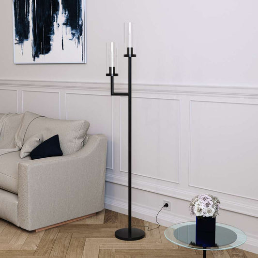 Hudson & Canal - Basso 2-Light Torchiere Floor Lamp with Glass Shade in Blackened Bronze/Clear - FL0013 veiw 2