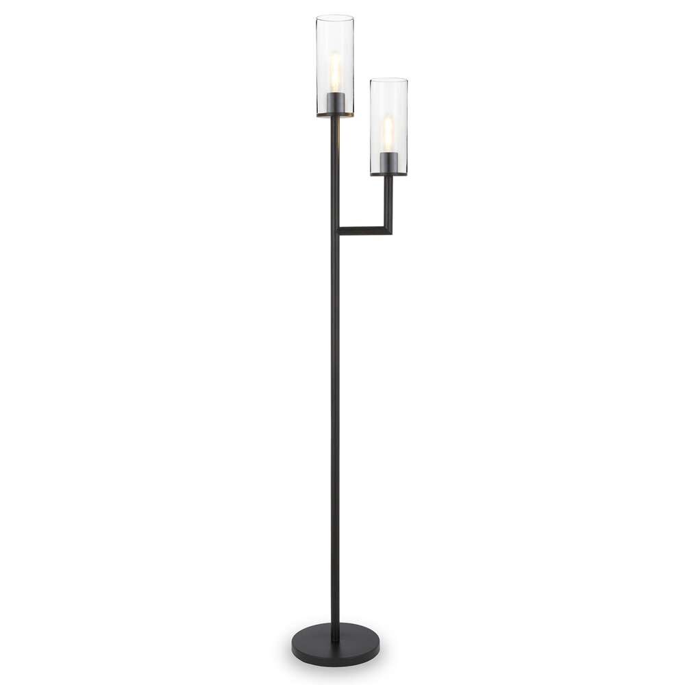 Hudson & Canal - Basso 2-Light Torchiere Floor Lamp with Glass Shade in Blackened Bronze/Clear - FL0013 veiw 3