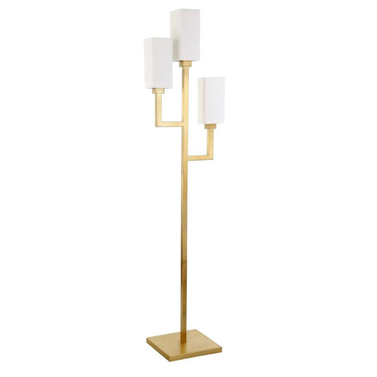 Hudson & Canal - Basso 3-Light Torchiere Floor Lamp with Fabric Shade in Brass/White - FL0601 veiw 1