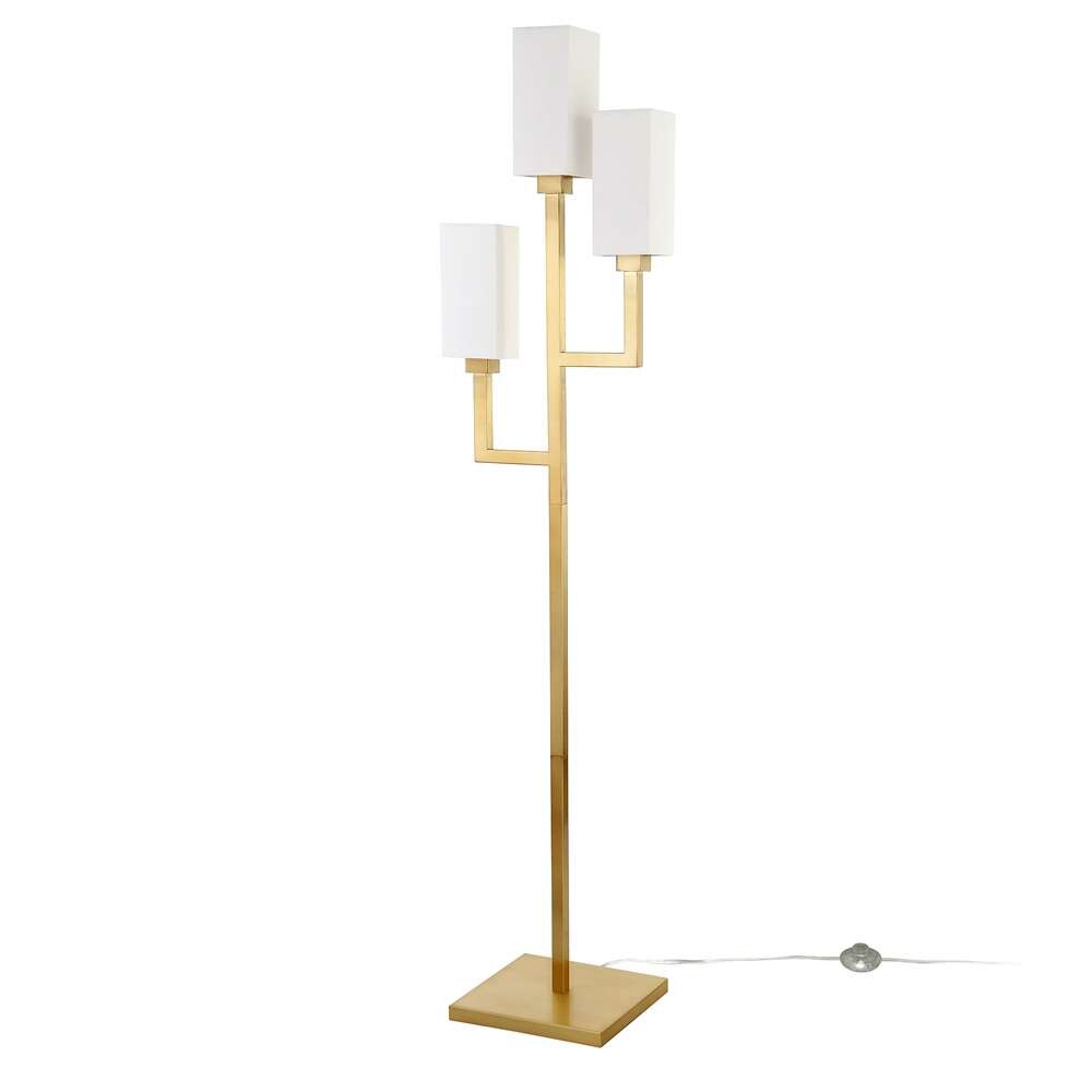 Hudson & Canal - Basso 3-Light Torchiere Floor Lamp with Fabric Shade in Brass/White - FL0601 veiw 3