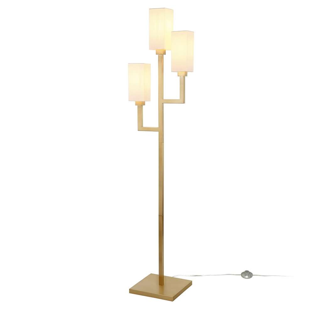 Hudson & Canal - Basso 3-Light Torchiere Floor Lamp with Fabric Shade in Brass/White - FL0601 veiw 4