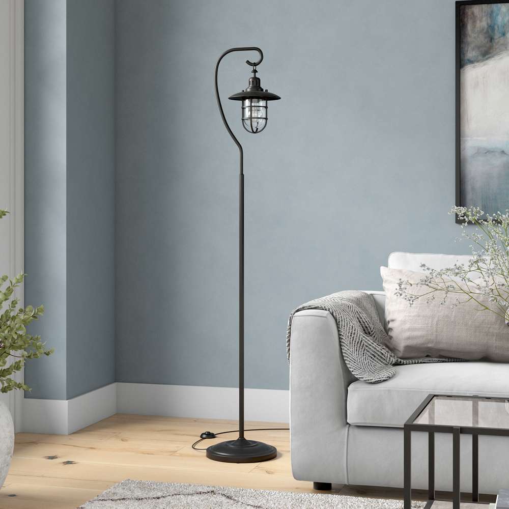 Hudson & Canal - Bay Nautical Floor Lamp with Glass Shade in Blackened Bronze/Clear - FL1410 veiw 2