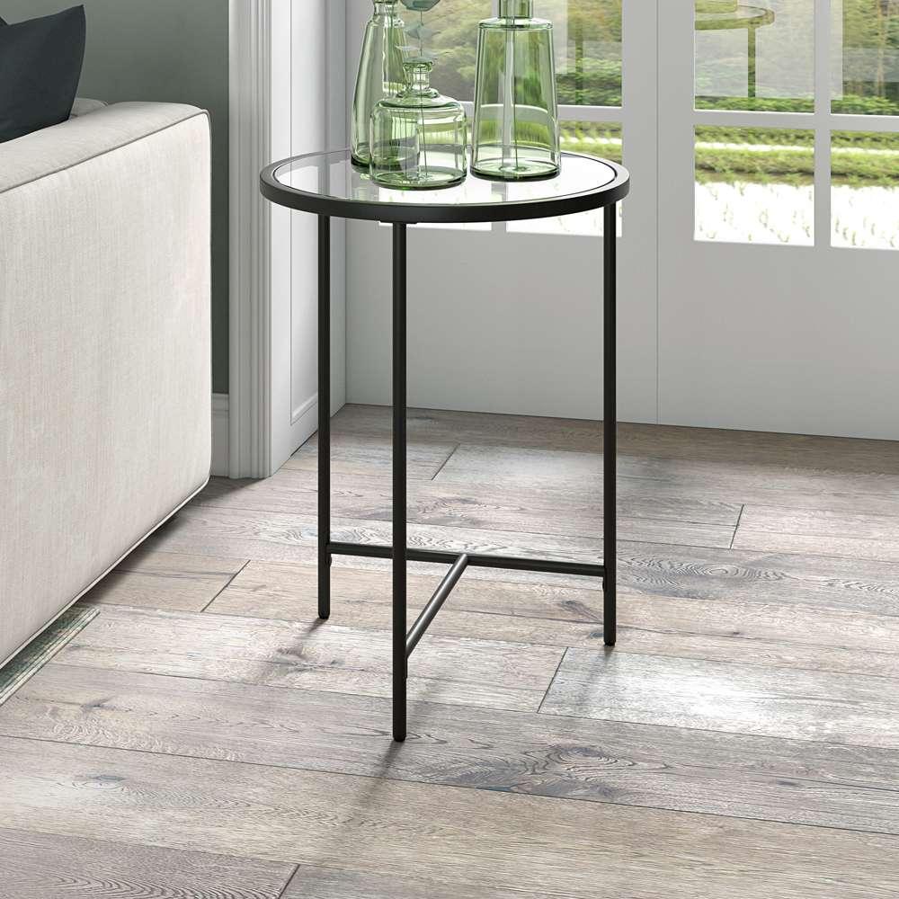Hudson & Canal - Berenson 18in Wide Round Side Table with Glass Top in Blackened Bronze - ST1931 veiw 2