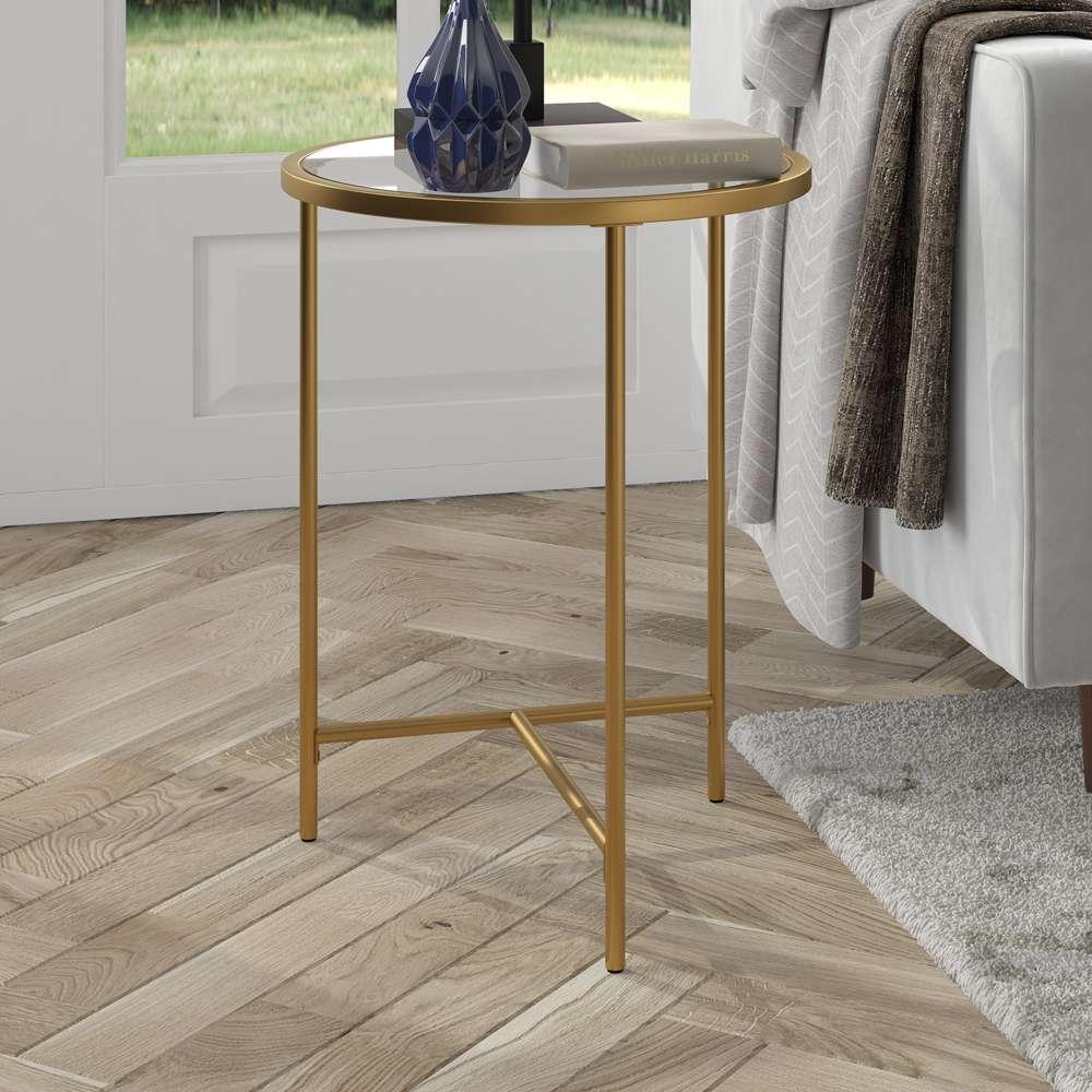 Hudson & Canal - Berenson 18in Wide Round Side Table with Glass Top in Gold - ST1932 veiw 2