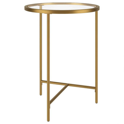Hudson & Canal - Berenson 18in Wide Round Side Table with Glass Top in Gold - ST1932 veiw 4