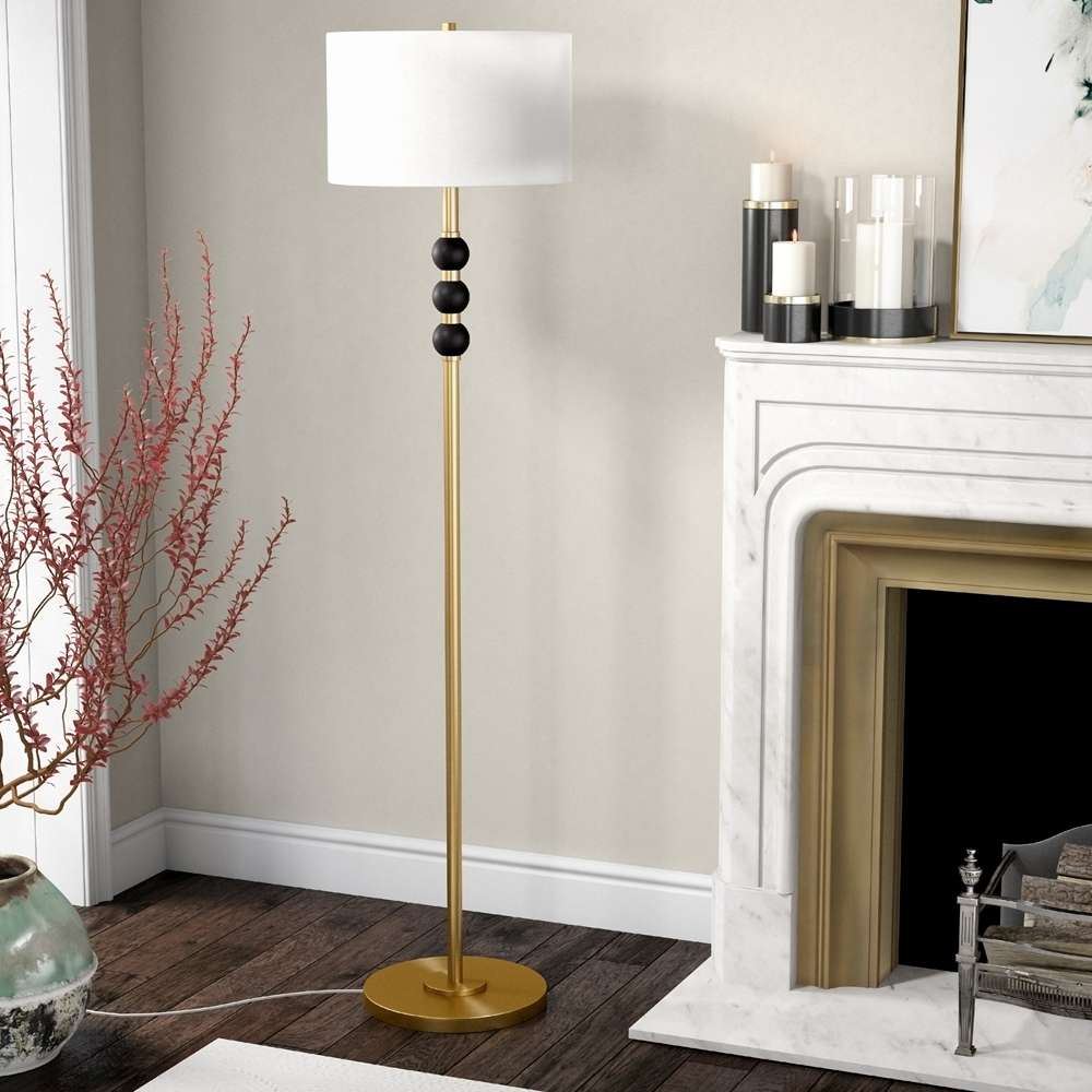Hudson & Canal - Bernard Two-Tone Floor Lamp with Fabric Shade in Brass/Blackened Bronze/White - FL0820 veiw 2