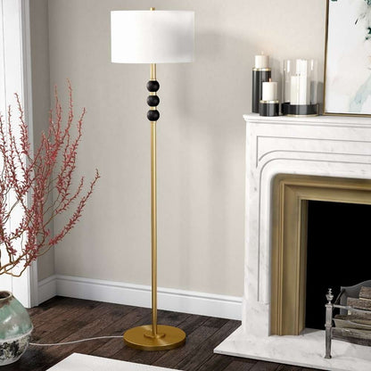 Hudson & Canal - Bernard Two-Tone Floor Lamp with Fabric Shade in Brass/Blackened Bronze/White - FL0820 veiw 2