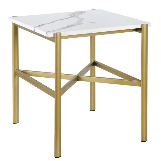 Hudson & Canal - Braxton 21.25in Wide Rectangular Side Table with Faux Marble Top in Gold - ST0866 veiw 1