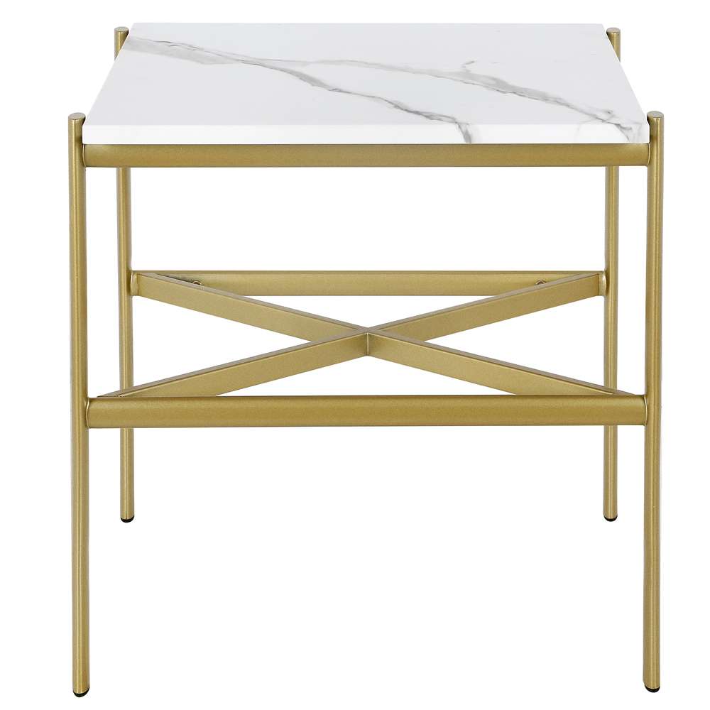 Hudson & Canal - Braxton 21.25in Wide Rectangular Side Table with Faux Marble Top in Gold - ST0866 veiw 3