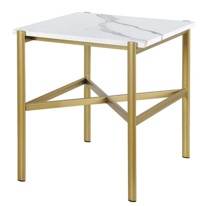 Hudson & Canal - Braxton 21.25in Wide Rectangular Side Table with Faux Marble Top in Gold - ST0866 veiw 4