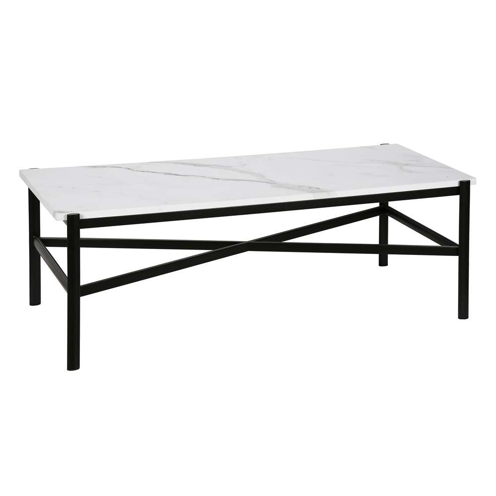 Hudson & Canal - Braxton 46in Wide Rectangular Coffee Table with Faux Marble Top in Blackened Bronze - CT0231 veiw 1