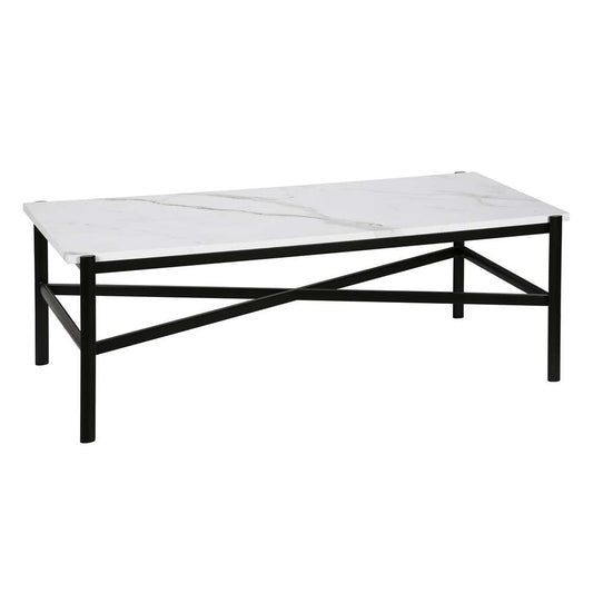 Hudson & Canal - Braxton 46in Wide Rectangular Coffee Table with Faux Marble Top in Blackened Bronze - CT0231 veiw 1