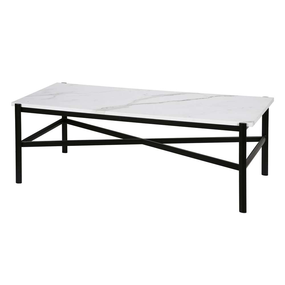 Hudson & Canal - Braxton 46in Wide Rectangular Coffee Table with Faux Marble Top in Blackened Bronze - CT0231 veiw 4