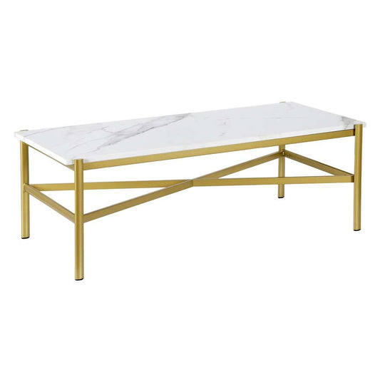 Hudson & Canal - Braxton 46in Wide Rectangular Coffee Table with Faux Marble Top in Gold - CT0865 veiw 1