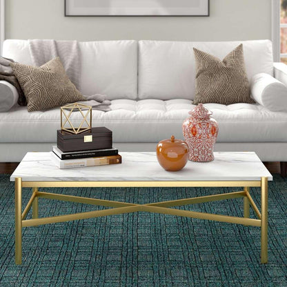 Hudson & Canal - Braxton 46in Wide Rectangular Coffee Table with Faux Marble Top in Gold - CT0865 veiw 2
