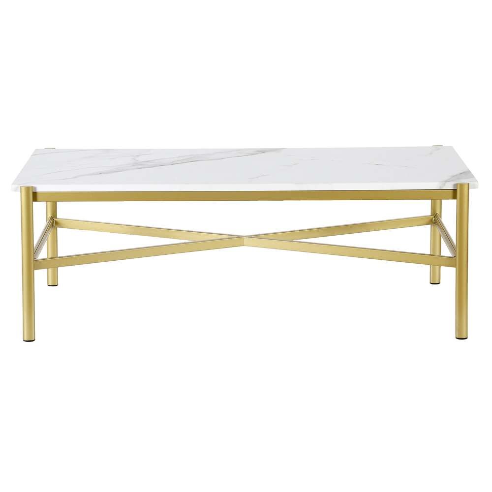Hudson & Canal - Braxton 46in Wide Rectangular Coffee Table with Faux Marble Top in Gold - CT0865 veiw 3
