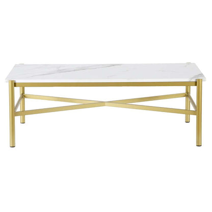 Hudson & Canal - Braxton 46in Wide Rectangular Coffee Table with Faux Marble Top in Gold - CT0865 veiw 3
