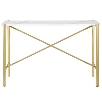 Hudson & Canal - Braxton 46in Wide Rectangular Console Table with Faux Marble Top in Gold - AT0864 veiw 3