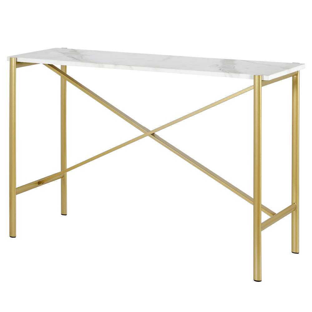Hudson & Canal - Braxton 46in Wide Rectangular Console Table with Faux Marble Top in Gold - AT0864 veiw 4