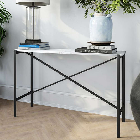 Hudson & Canal - Braxton 46in Wide Rectangular Console Table with Faux Marble Top in Blackened Bronze - AT0195 veiw 2