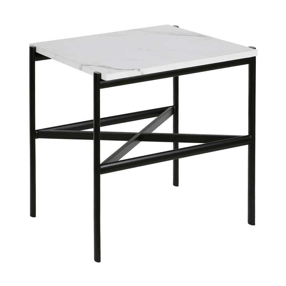 Hudson & Canal - Braxton 21.25in Wide Rectangular Side Table with Faux Marble Top in Blackened Bronze - ST0232 veiw 1