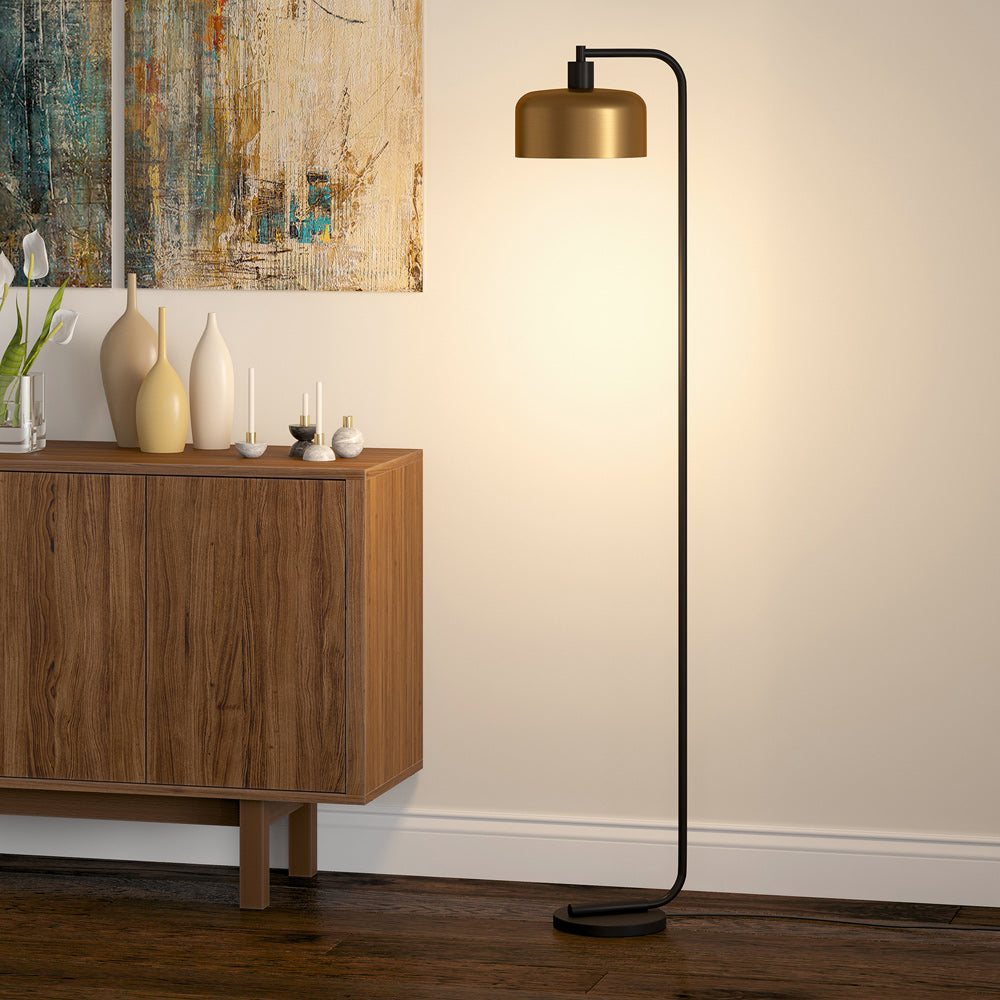 Hudson & Canal - Cadmus 57in Tall Floor Lamp with Metal Shade in Blackened Bronze/Brass/Brass - FL0083
