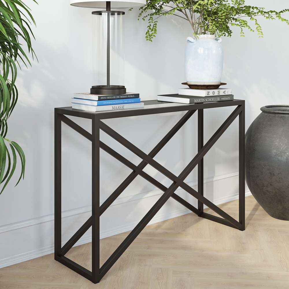 Hudson & Canal - Calix 42in Wide Rectangular Console Table in Blackened Bronze - AT0257 veiw 2