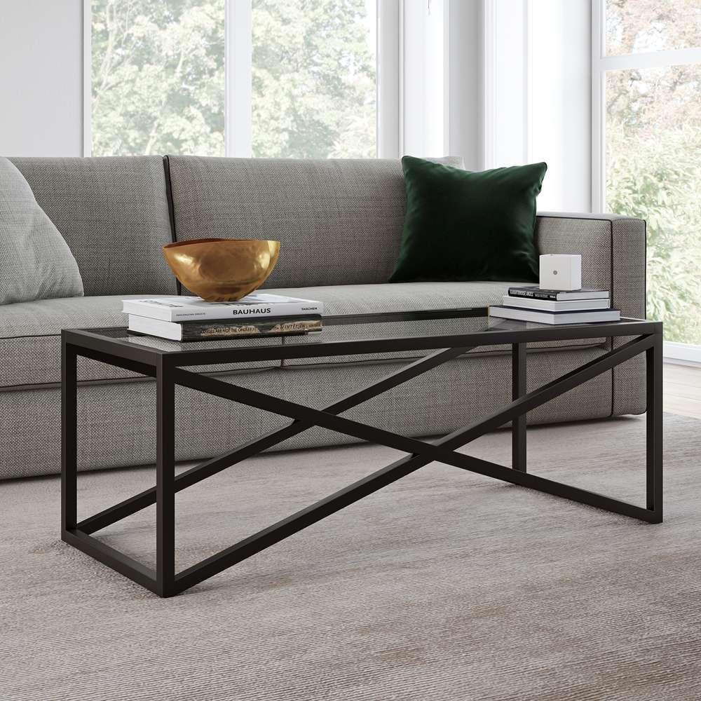 Hudson & Canal - Calix 46in Wide Rectangular Coffee Table in Blackened Bronze - CT0244 veiw 2