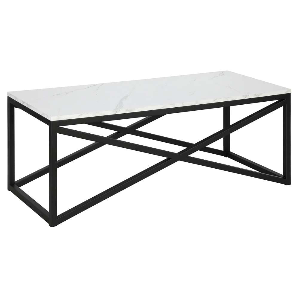 Hudson & Canal - Calix 46in Wide Rectangular Coffee Table with Faux Marble Top in Blackened Bronze - CT1563 veiw 1