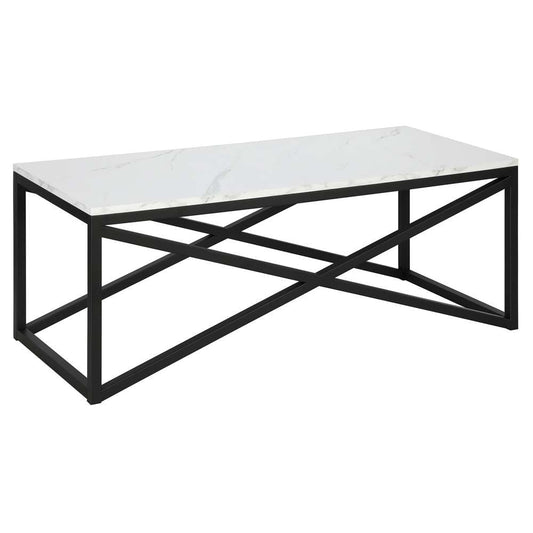 Hudson & Canal - Calix 46in Wide Rectangular Coffee Table with Faux Marble Top in Blackened Bronze - CT1563 veiw 1