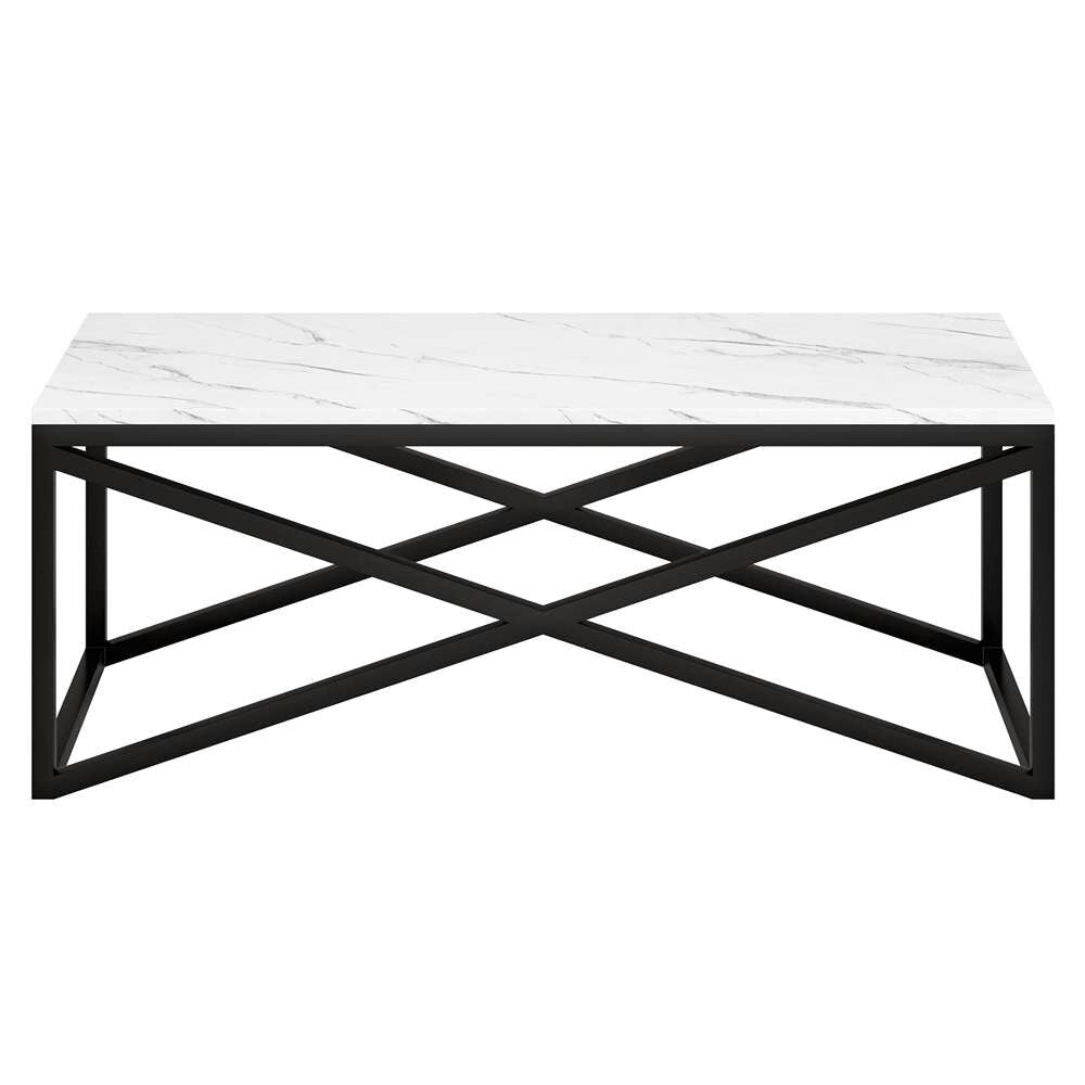 Hudson & Canal - Calix 46in Wide Rectangular Coffee Table with Faux Marble Top in Blackened Bronze - CT1563 veiw 3