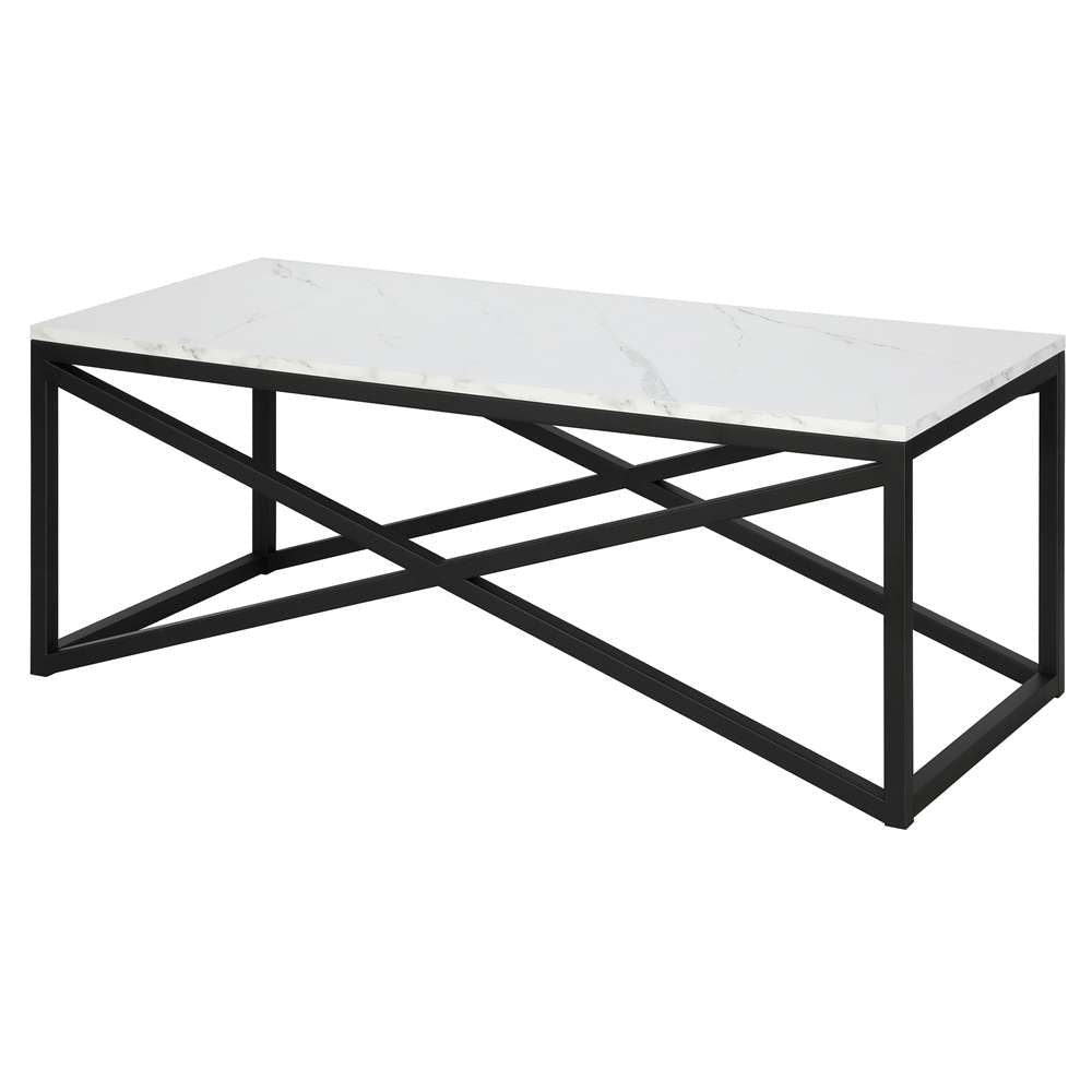 Hudson & Canal - Calix 46in Wide Rectangular Coffee Table with Faux Marble Top in Blackened Bronze - CT1563 veiw 4