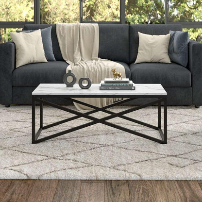 Hudson & Canal - Calix 46in Wide Rectangular Coffee Table with Faux Marble Top in Blackened Bronze - CT1563 veiw 5