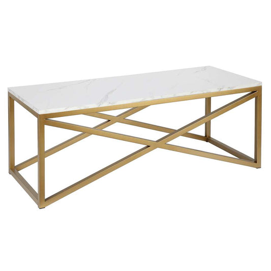 Hudson & Canal - Calix 46in Wide Rectangular Coffee Table with Faux Marble Top in Brass - CT1564 veiw 1