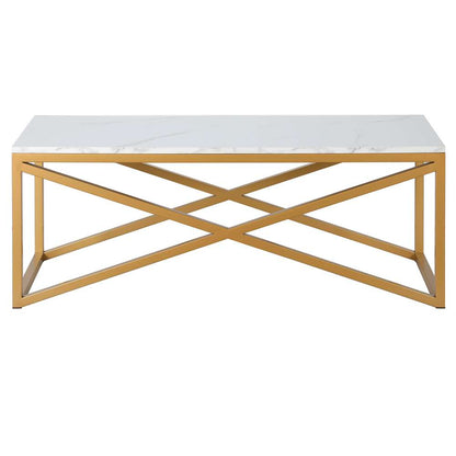 Hudson & Canal - Calix 46in Wide Rectangular Coffee Table with Faux Marble Top in Brass - CT1564 veiw 3