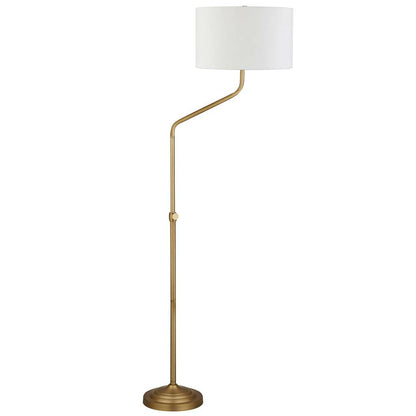 Hudson & Canal - Callum Height-Adjustable Floor Lamp with Fabric Shade in Brushed Brass/White - FL0801 veiw 1