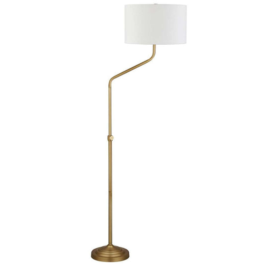 Hudson & Canal - Callum Height-Adjustable Floor Lamp with Fabric Shade in Brushed Brass/White - FL0801 veiw 1