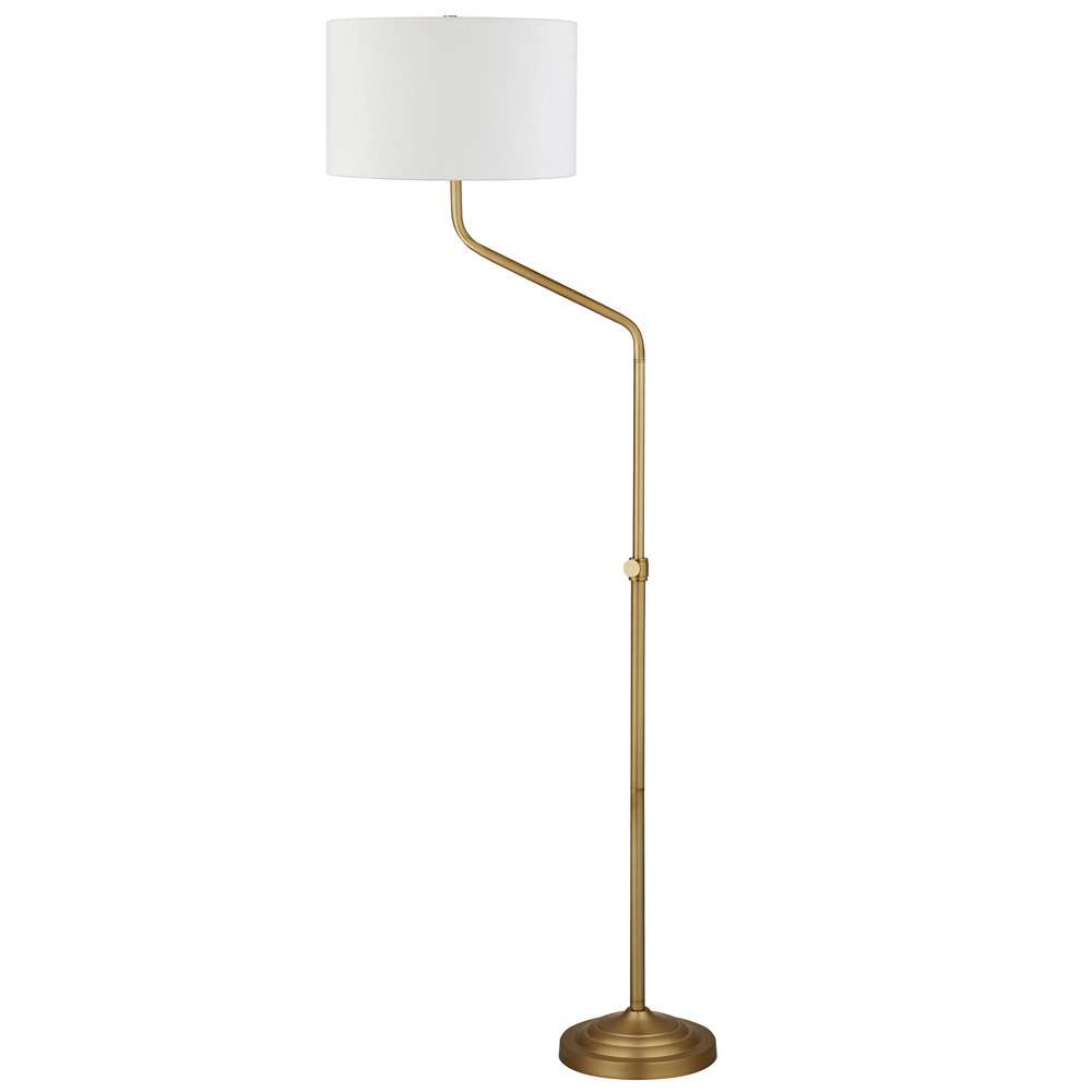 Hudson & Canal - Callum Height-Adjustable Floor Lamp with Fabric Shade in Brushed Brass/White - FL0801 veiw 3