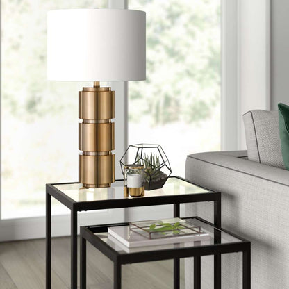 Hudson & Canal - Campbell 27in Tall Table Lamp with Fabric Shade in Brass/White - TL0514 veiw 2