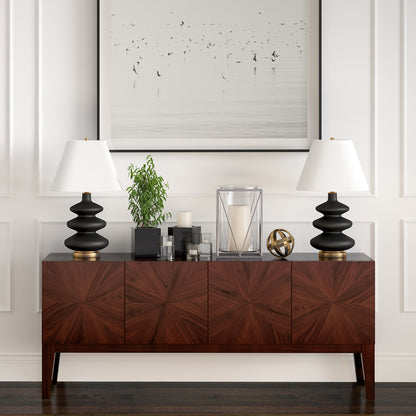 Hudson & Canal - Carleta 26.5in Tall Triple Gourd Table Lamp with Fabric Shade in Matte Black/White - TL0867