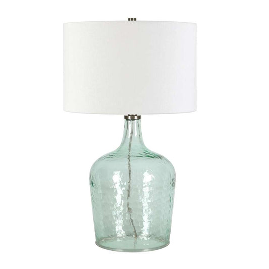 Hudson & Canal - Casco 24in Tall Table Lamp with Fabric Shade in Textured Blue Glass/White - TL0519 veiw 1
