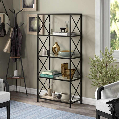 Hudson & Canal - Celine 30in Wide Rectangular Bookcase in Blackened Bronze - BK0448 veiw 2