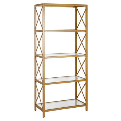 Hudson & Canal - Celine 30in Wide Rectangular Bookcase in Brushed Brass - BK0449 veiw 1