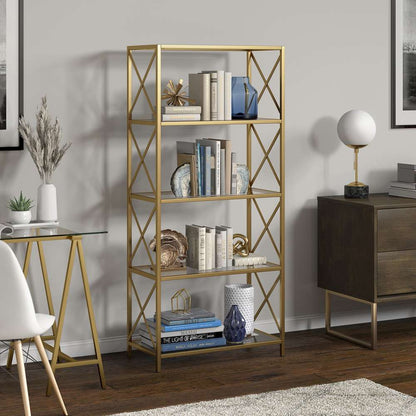 Hudson & Canal - Celine 30in Wide Rectangular Bookcase in Brushed Brass - BK0449 veiw 2