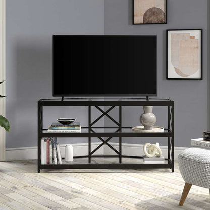 Hudson & Canal - Celine Hexagonal TV Stand with Glass Shelves for TVs up to 55in in Blackened Bronze - TV1111 veiw 2