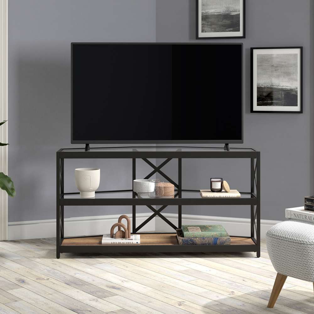 Hudson & Canal - Celine Hexagonal TV Stand with MDF Shelves for TVs up to 55in in Blackened Bronze/Rustic Oak - TV1112 veiw 2