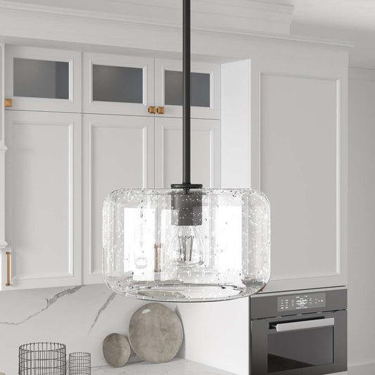 Hudson & Canal - Channing 11in Wide Pendant with Glass Shade in Blackened Bronze/Seeded - PD1609 veiw 2