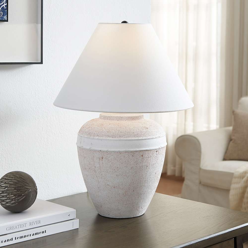 Hudson & Canal - Chiara 23in Tall Ceramic Table Lamp with Fabric Shade in White Terracotta/White - TL1997 veiw 5